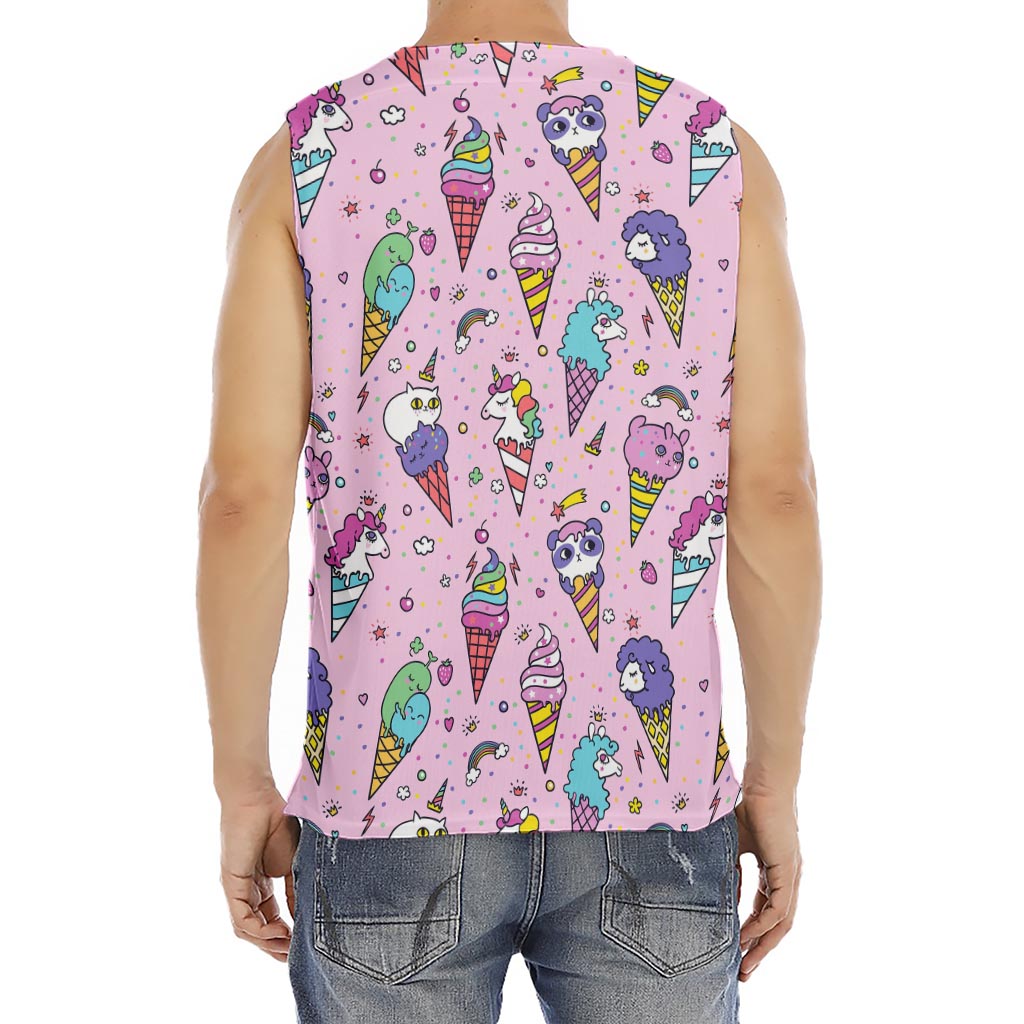 Girly Unicorn Ice Cream Pattern Print Men's Fitness Tank Top