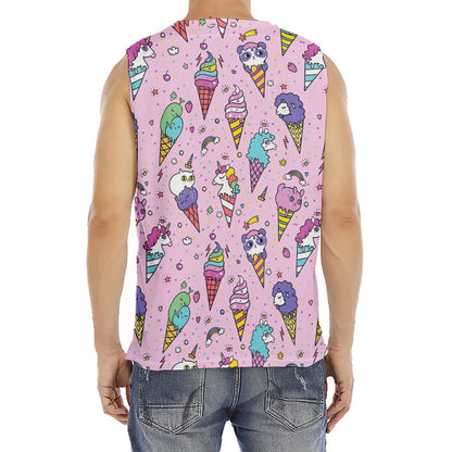 Girly Unicorn Ice Cream Pattern Print Men's Fitness Tank Top