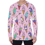 Girly Unicorn Ice Cream Pattern Print Men's Long Sleeve T-Shirt