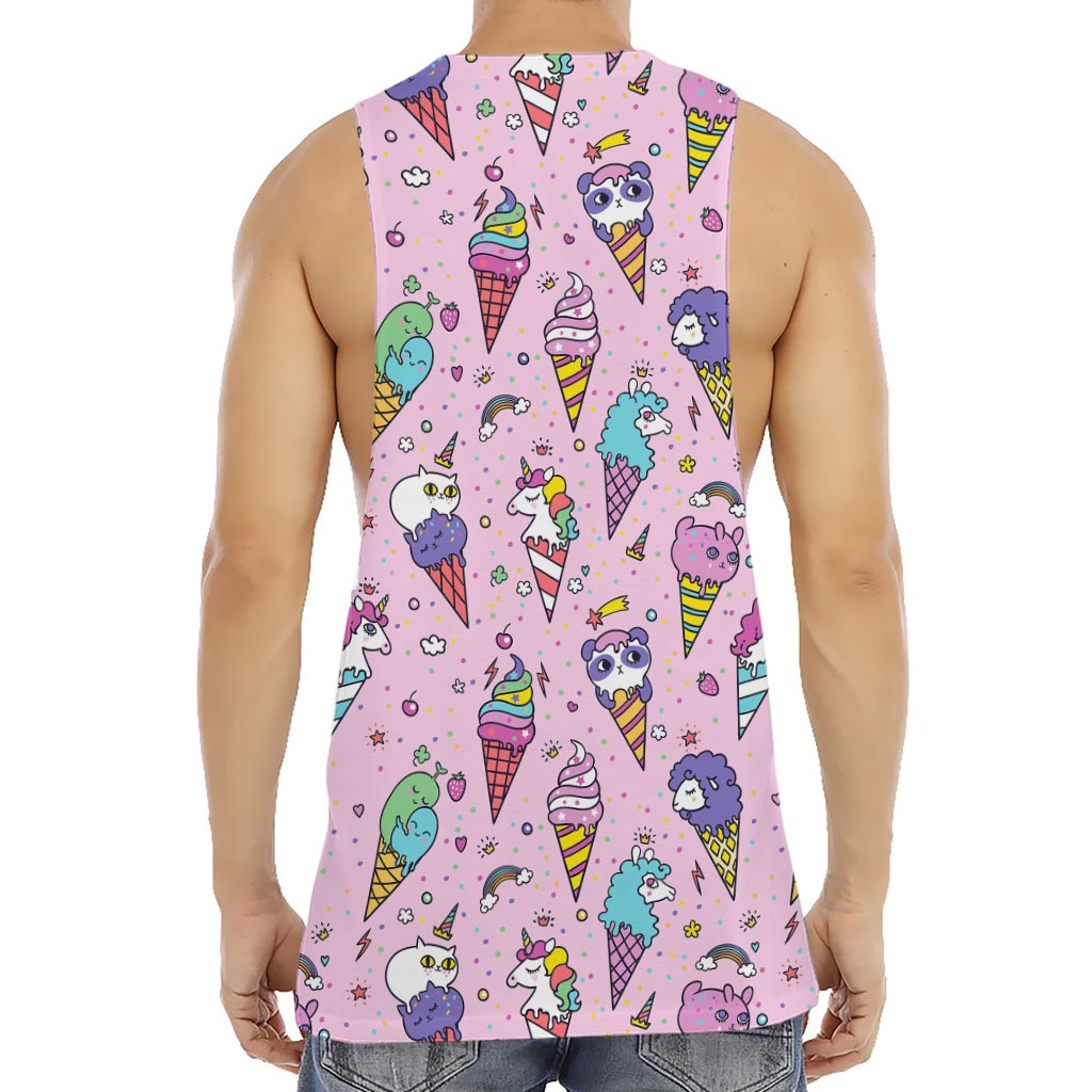 Girly Unicorn Ice Cream Pattern Print Men's Muscle Tank Top