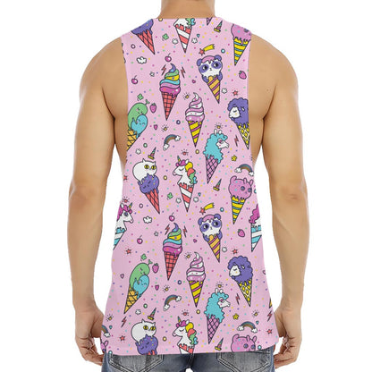 Girly Unicorn Ice Cream Pattern Print Men's Muscle Tank Top