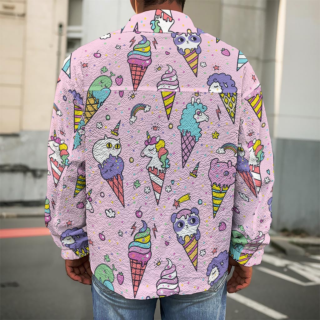 Girly Unicorn Ice Cream Pattern Print Men's Shirt Jacket