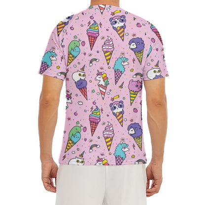 Girly Unicorn Ice Cream Pattern Print Men's Short Sleeve Rash Guard