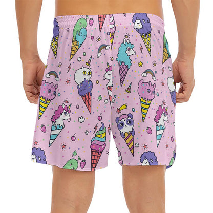 Girly Unicorn Ice Cream Pattern Print Men's Split Running Shorts