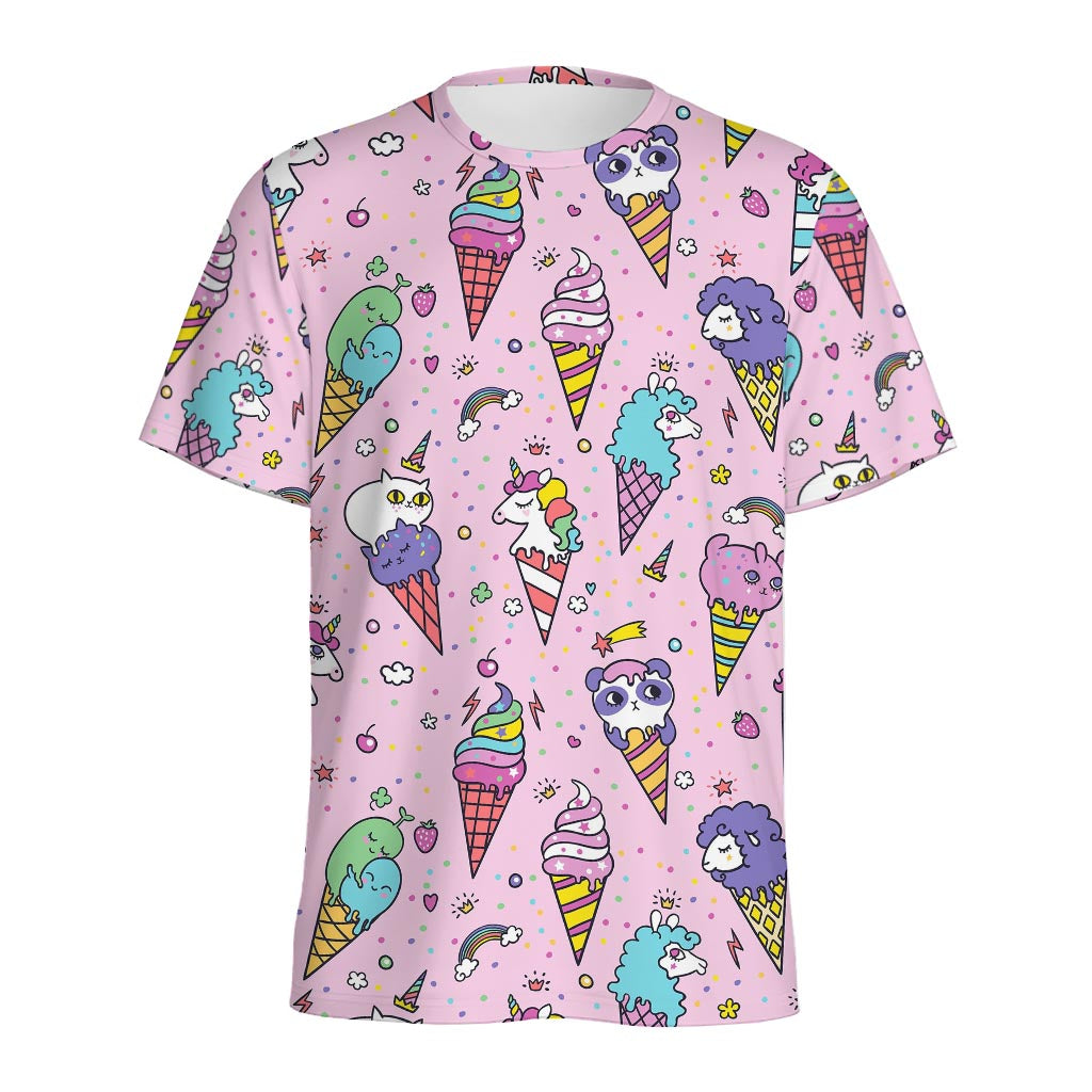 Girly Unicorn Ice Cream Pattern Print Men's Sports T-Shirt