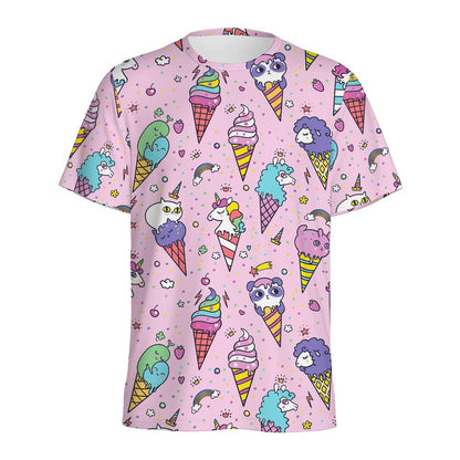 Girly Unicorn Ice Cream Pattern Print Men's Sports T-Shirt
