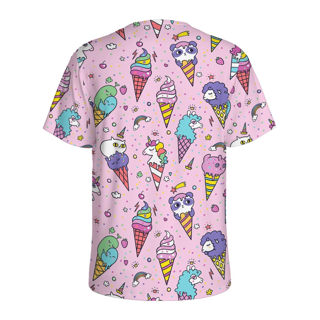Girly Unicorn Ice Cream Pattern Print Men's Sports T-Shirt