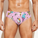 Girly Unicorn Ice Cream Pattern Print Men's Swim Briefs