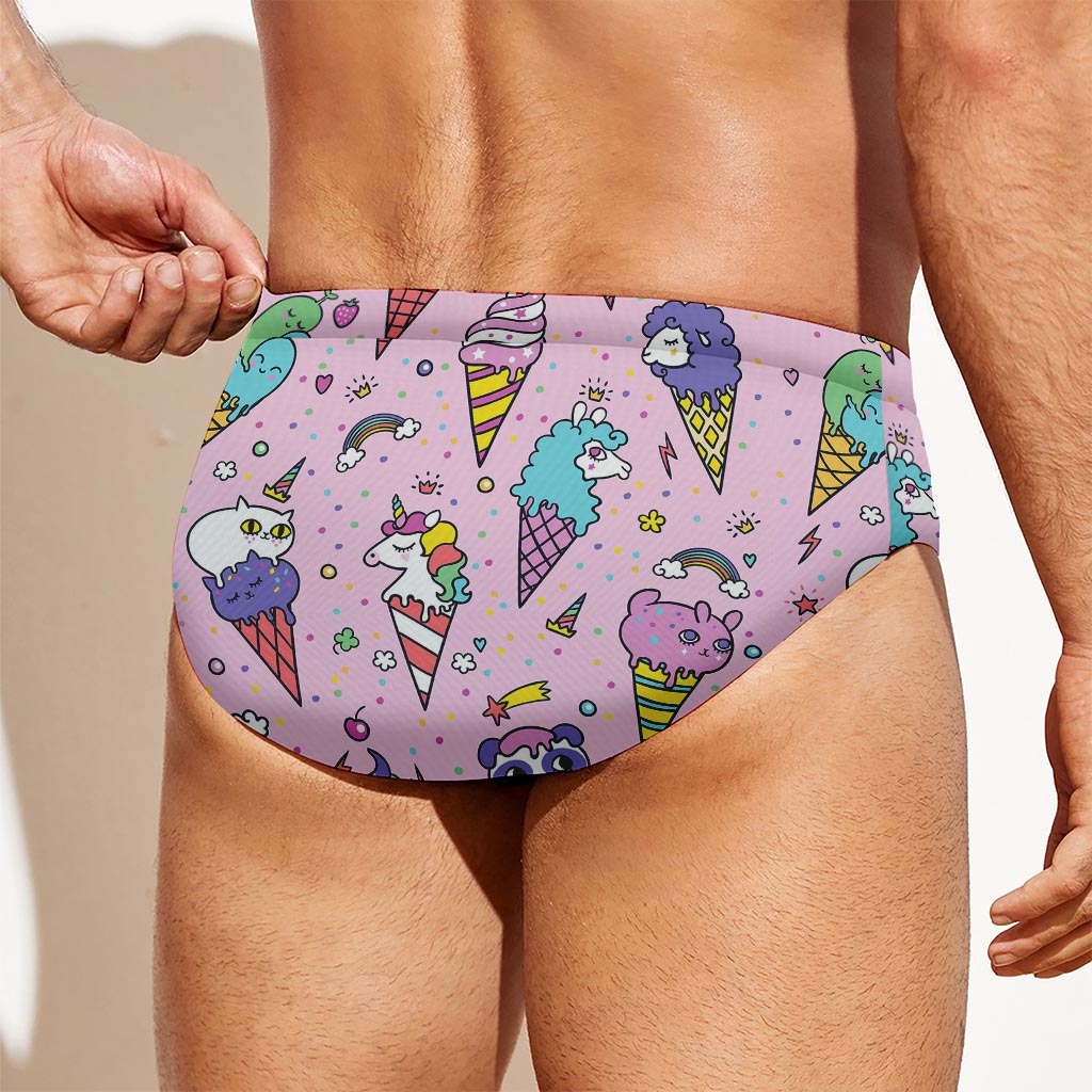 Girly Unicorn Ice Cream Pattern Print Men's Swim Briefs