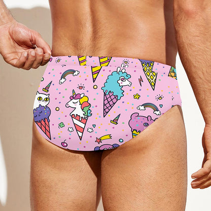 Girly Unicorn Ice Cream Pattern Print Men's Swim Briefs