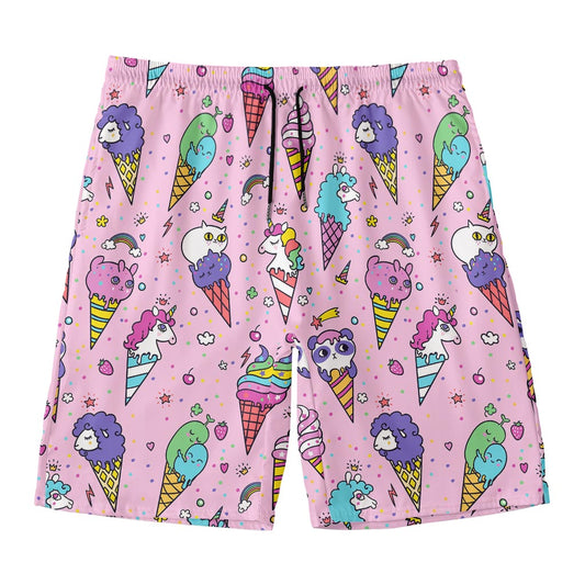 Girly Unicorn Ice Cream Pattern Print Men's Swim Trunks