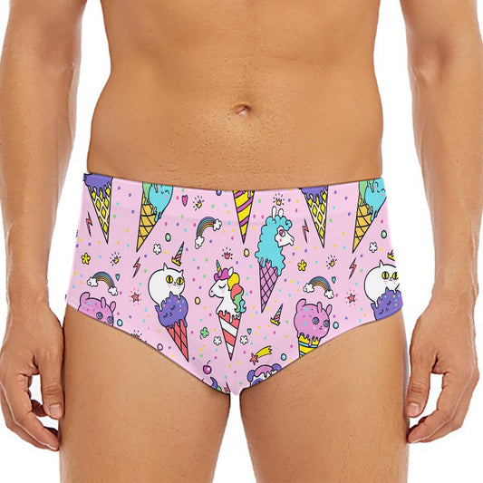 Girly Unicorn Ice Cream Pattern Print Men's Triangle Swim Briefs