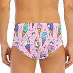 Girly Unicorn Ice Cream Pattern Print Men's Triangle Swim Briefs