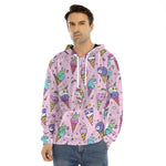 Girly Unicorn Ice Cream Pattern Print Men's Velvet Pullover Hoodie