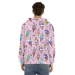 Girly Unicorn Ice Cream Pattern Print Men's Velvet Pullover Hoodie