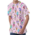 Girly Unicorn Ice Cream Pattern Print Men's Velvet T-Shirt