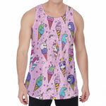 Girly Unicorn Ice Cream Pattern Print Men's Velvet Tank Top