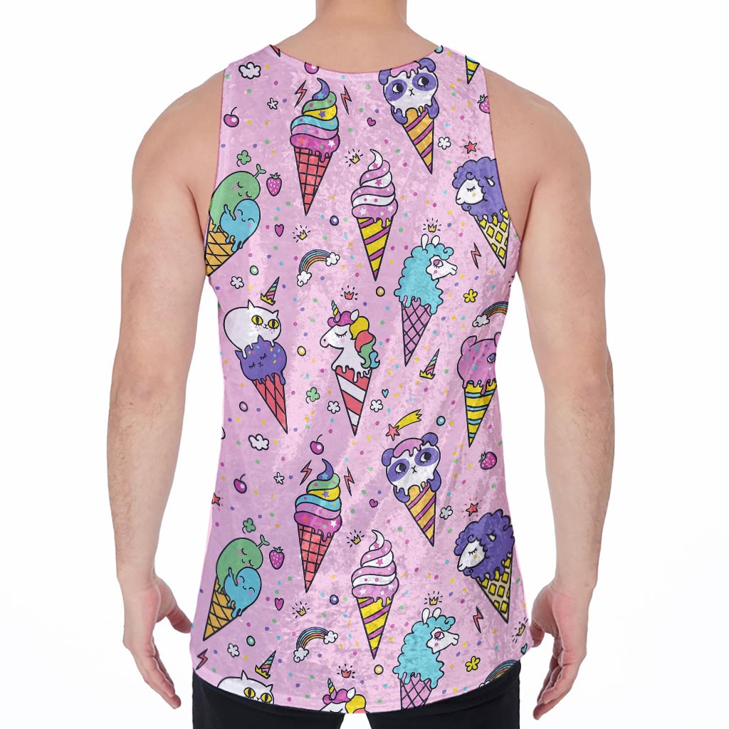 Girly Unicorn Ice Cream Pattern Print Men's Velvet Tank Top
