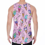 Girly Unicorn Ice Cream Pattern Print Men's Velvet Tank Top