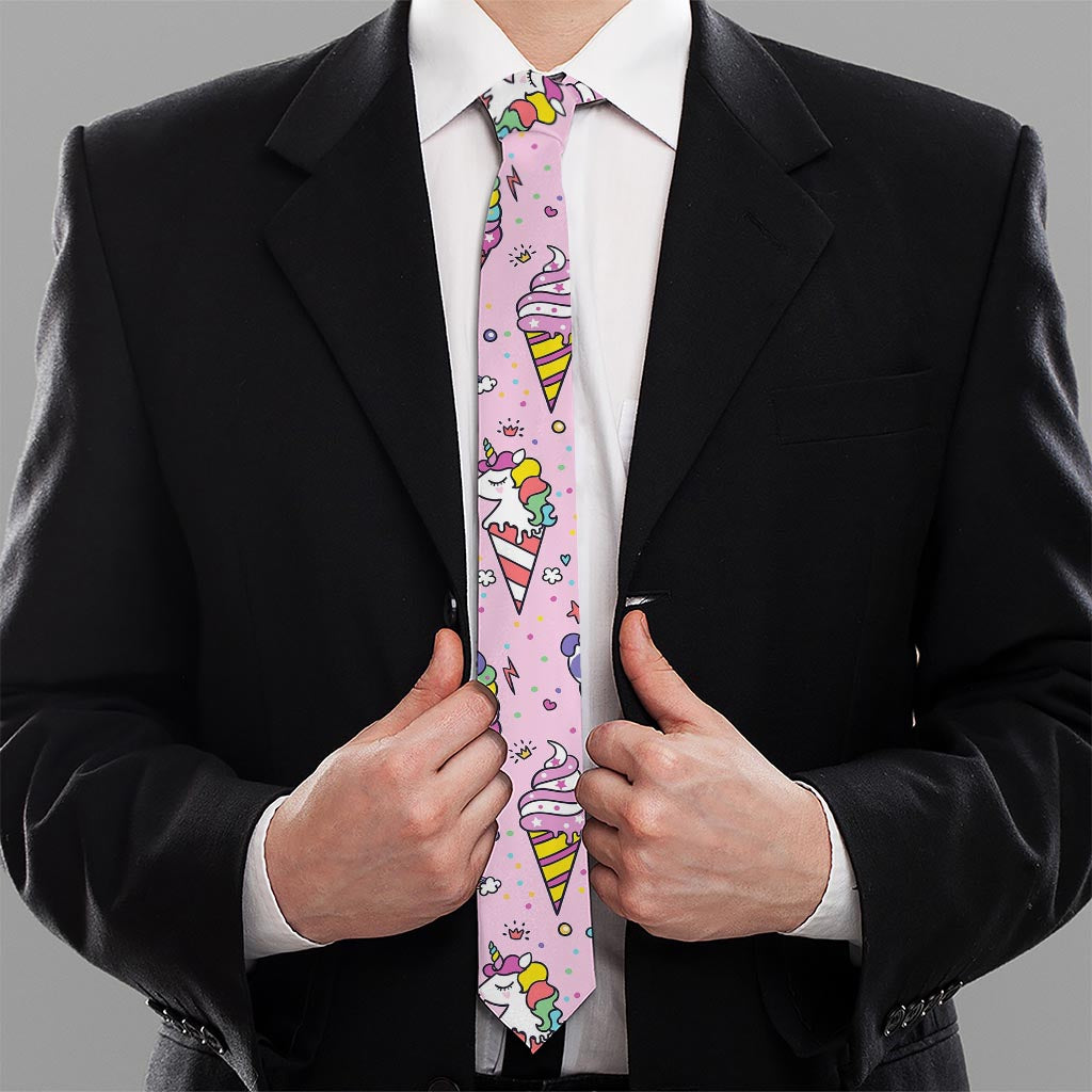 Girly Unicorn Ice Cream Pattern Print Necktie