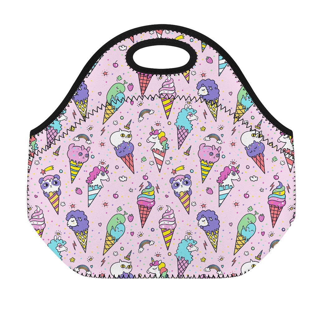Girly Unicorn Ice Cream Pattern Print Neoprene Lunch Bag