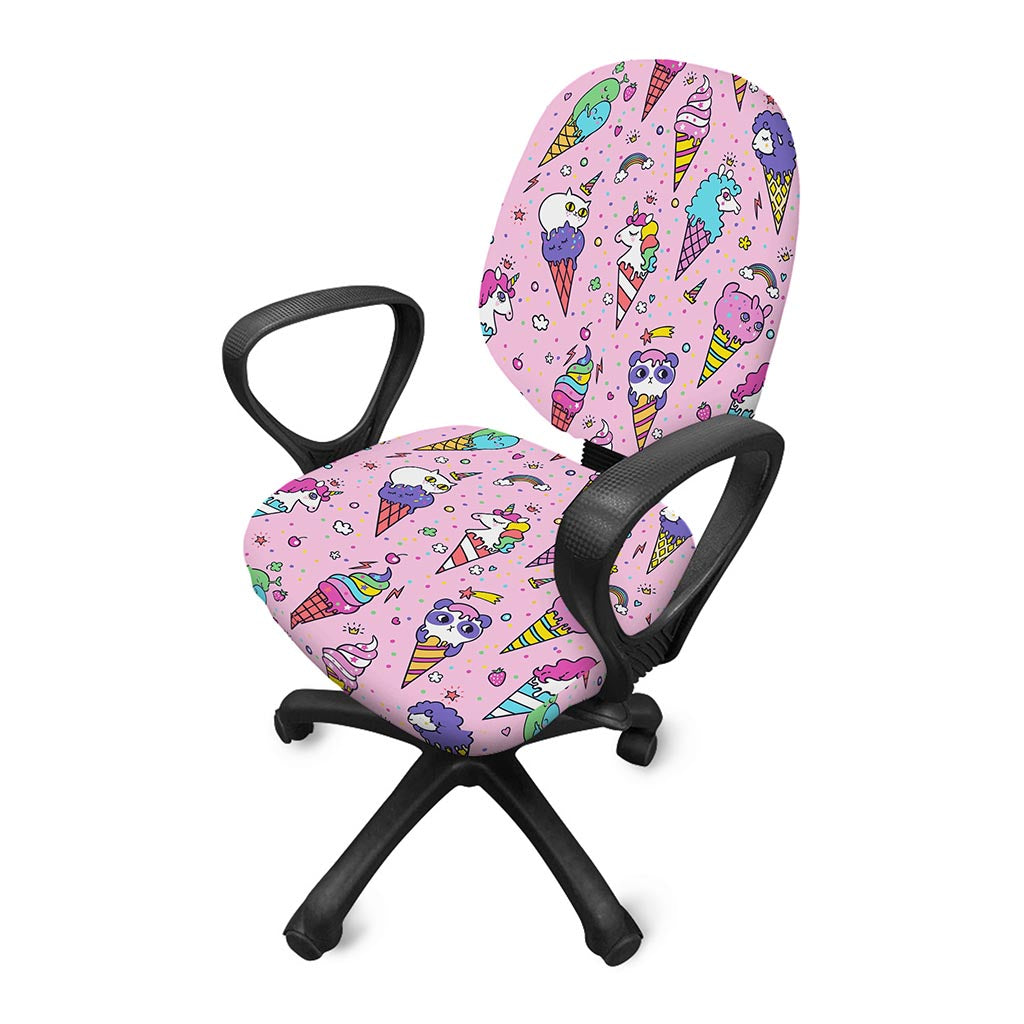 Girly Unicorn Ice Cream Pattern Print Office Chair Cover