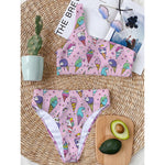 Girly Unicorn Ice Cream Pattern Print One Shoulder Bikini Top