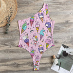 Girly Unicorn Ice Cream Pattern Print One Shoulder Bodysuit