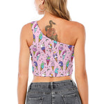 Girly Unicorn Ice Cream Pattern Print One Shoulder Crop Top