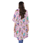 Girly Unicorn Ice Cream Pattern Print Open Front Beach Cover Up