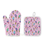 Girly Unicorn Ice Cream Pattern Print Oven Mitt And Pot Holder Set