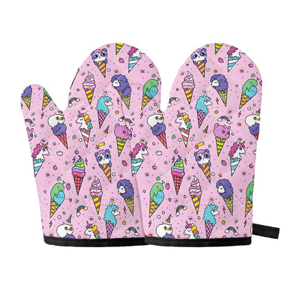 Girly Unicorn Ice Cream Pattern Print Oven Mitts