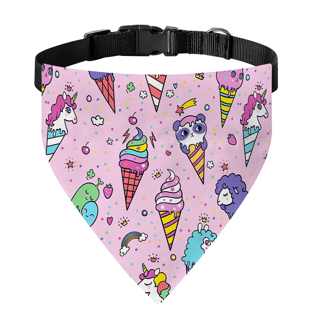 Girly Unicorn Ice Cream Pattern Print Over The Collar Dog Bandana