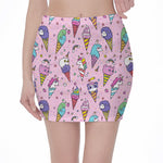Girly Unicorn Ice Cream Pattern Print Pencil Mini Skirt