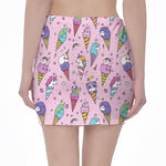 Girly Unicorn Ice Cream Pattern Print Pencil Mini Skirt