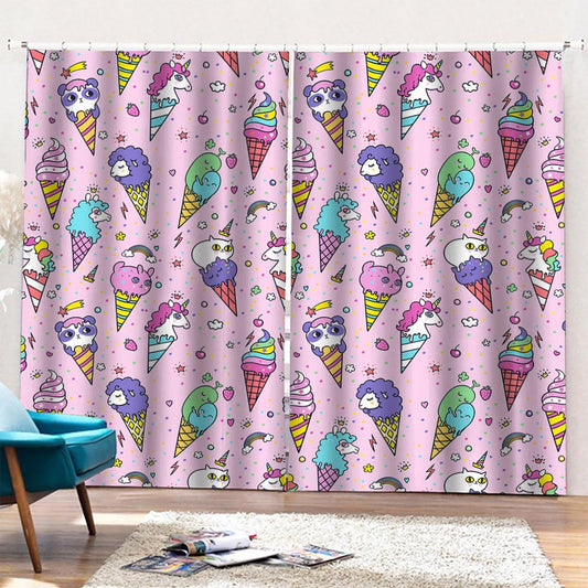 Girly Unicorn Ice Cream Pattern Print Pencil Pleat Curtains
