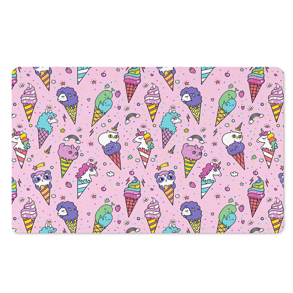Girly Unicorn Ice Cream Pattern Print Polyester Doormat