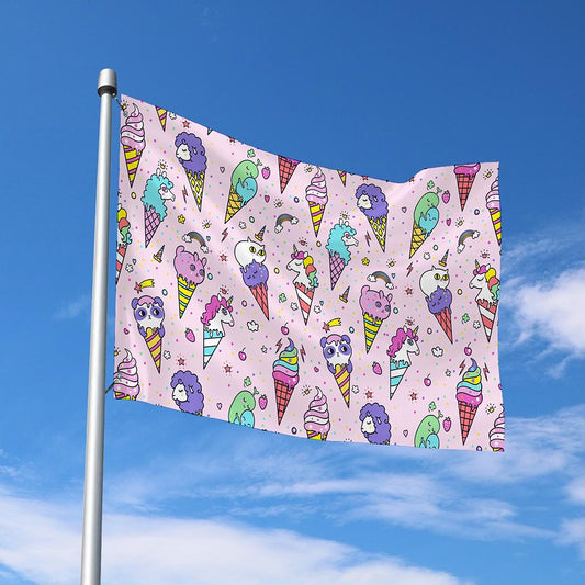 Girly Unicorn Ice Cream Pattern Print Polyester Flag