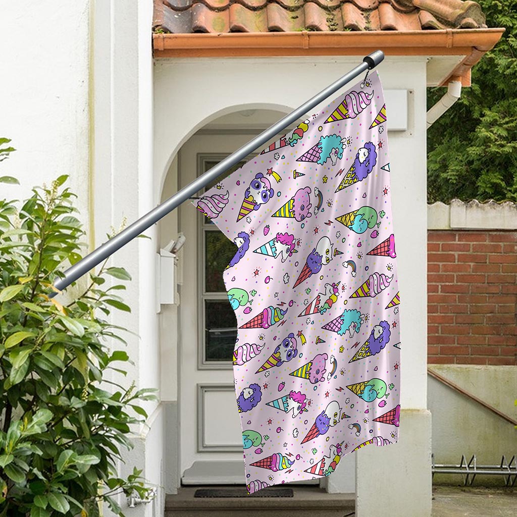 Girly Unicorn Ice Cream Pattern Print Polyester Flag