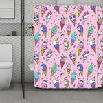 Girly Unicorn Ice Cream Pattern Print Polyester Shower Curtain