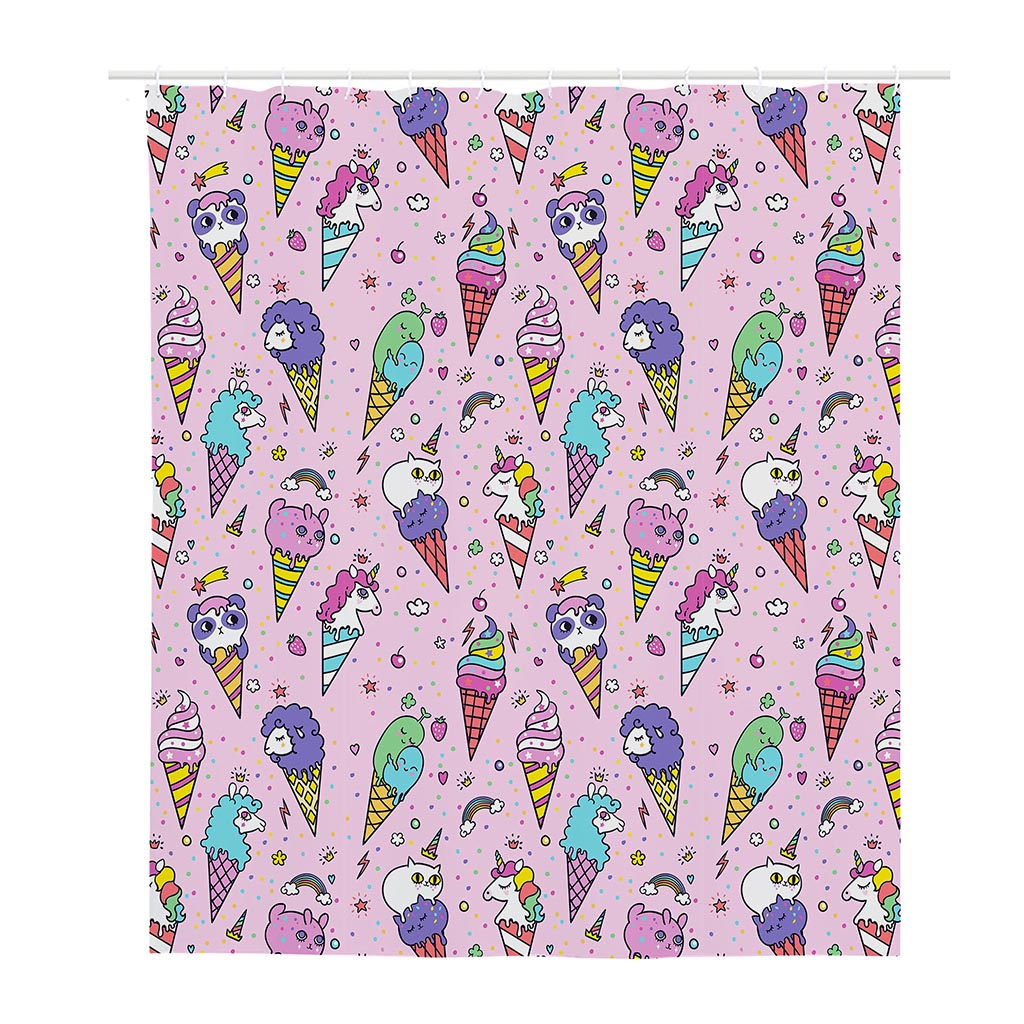 Girly Unicorn Ice Cream Pattern Print Polyester Shower Curtain