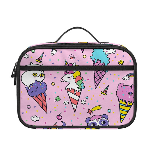Girly Unicorn Ice Cream Pattern Print Portable Lunch Bag