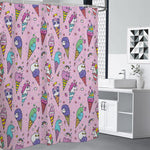 Girly Unicorn Ice Cream Pattern Print Premium Shower Curtain