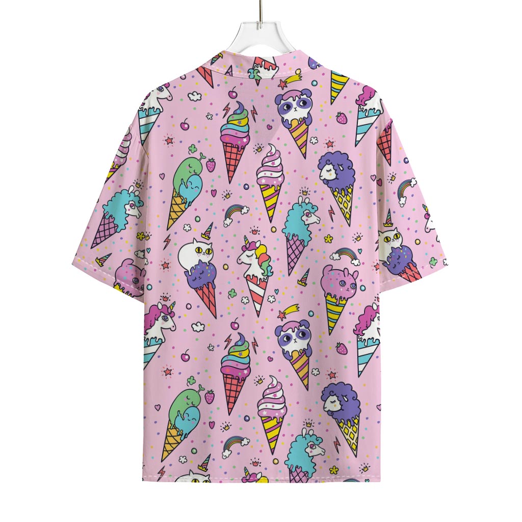 Girly Unicorn Ice Cream Pattern Print Rayon Hawaiian Shirt