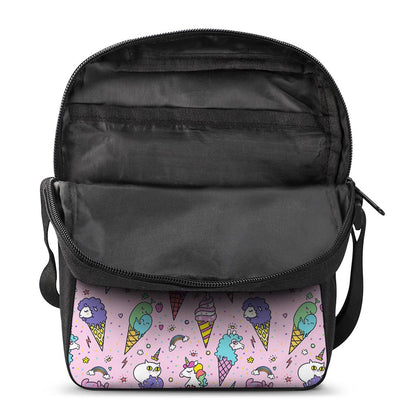 Girly Unicorn Ice Cream Pattern Print Rectangular Crossbody Bag