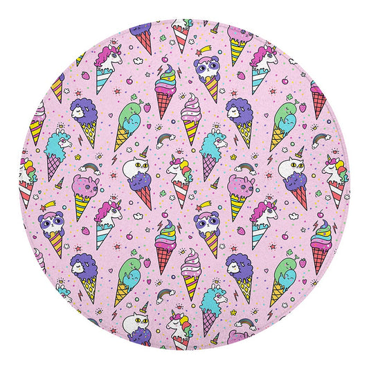 Girly Unicorn Ice Cream Pattern Print Round Blanket