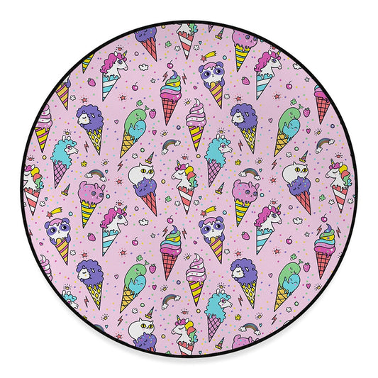 Girly Unicorn Ice Cream Pattern Print Round Floor Mat