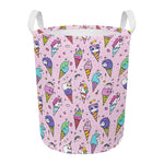 Girly Unicorn Ice Cream Pattern Print Round Laundry Basket