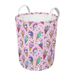 Girly Unicorn Ice Cream Pattern Print Round Laundry Basket