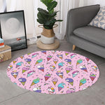 Girly Unicorn Ice Cream Pattern Print Round Rug